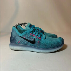 NIKE Free RN Flyknit Women's Running Shoes Blue Pink 880844-400 Size 6